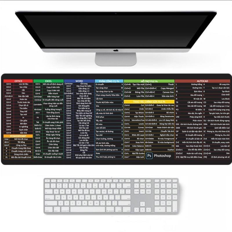 LÓT CHUỘT BÀN DI TẤM LÓT CHUỘT PHÍM TẮT VĂN PHÒNG CAO CẤP TIẾNG VIỆT HỖ TRỢ LÀM VIỆC VĂN PHÒNG CHƠI GAME THIẾT KẾ ĐỒ HỌA KÍCH THƯỚC 80X30X0,2CM và 80x30x0,4CM