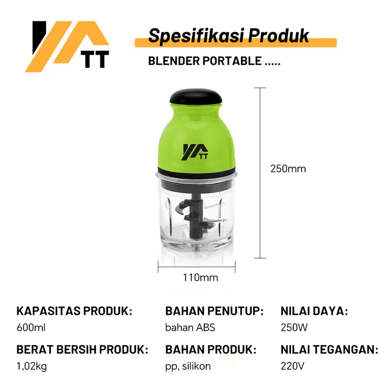 YATT Blender Capsule Portable 600ML Penggiling Daging & Bumbu Blender Serbaguna 6