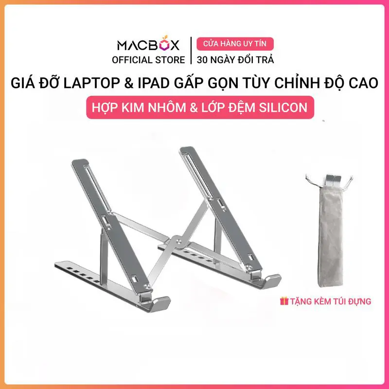 Giá đỡ LAPTOP, MACBOOK, IPAD N3, N8 bằng nhôm có thể điều chỉnh được độ cao, đế tản nhiệt kê laptop nhôm giado
