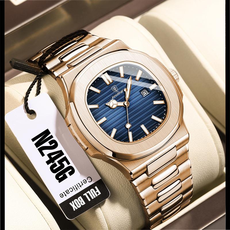 (Full box) Đồng hồ nam sang trọng máy Quartz dây thép đúc chống nước sinh hoạt kim dạ quang có lịch ngày tự động N245G watch men bảo hành 12 tháng