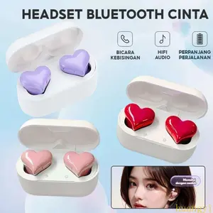 Earphone TWS Niye Heartbuds - Desain Bentuk Hati, Noise Cancelling, Hadiah Berkualitas untuk Wanita. Tersedia Warna Putih, Merah, Ungu.