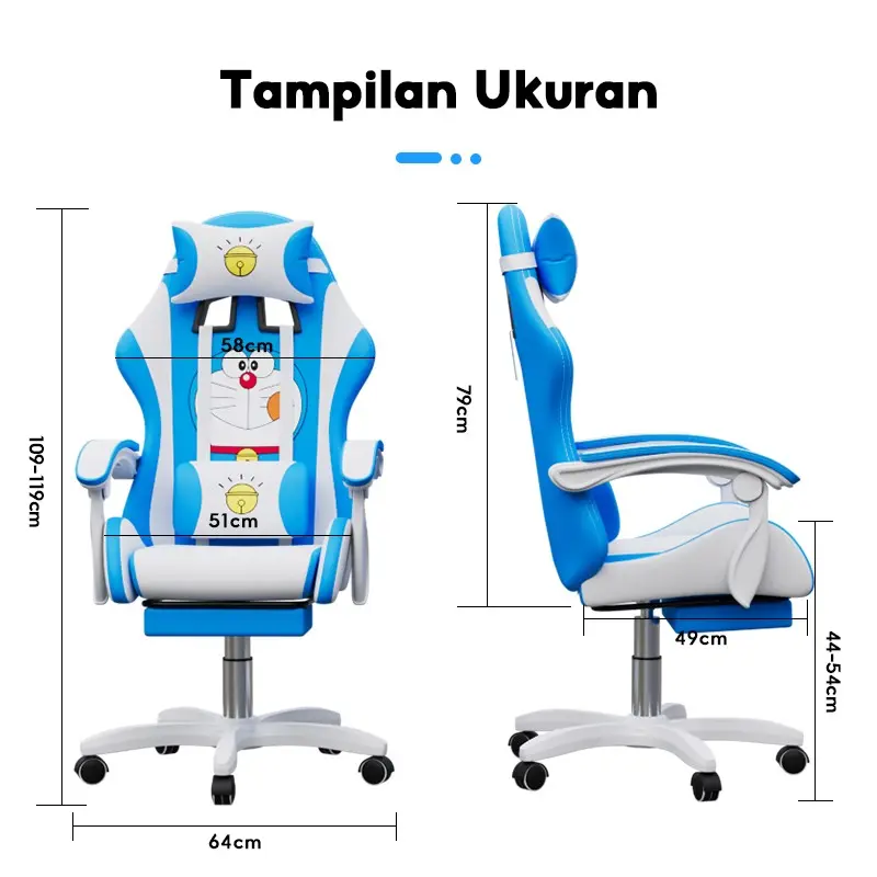 Kursi Gaming KUCA Gaming Chair Murah Kursi Gaming Kursi Ergonomis - Biru dan putih, pure blcak,pink version,doraemon version 1