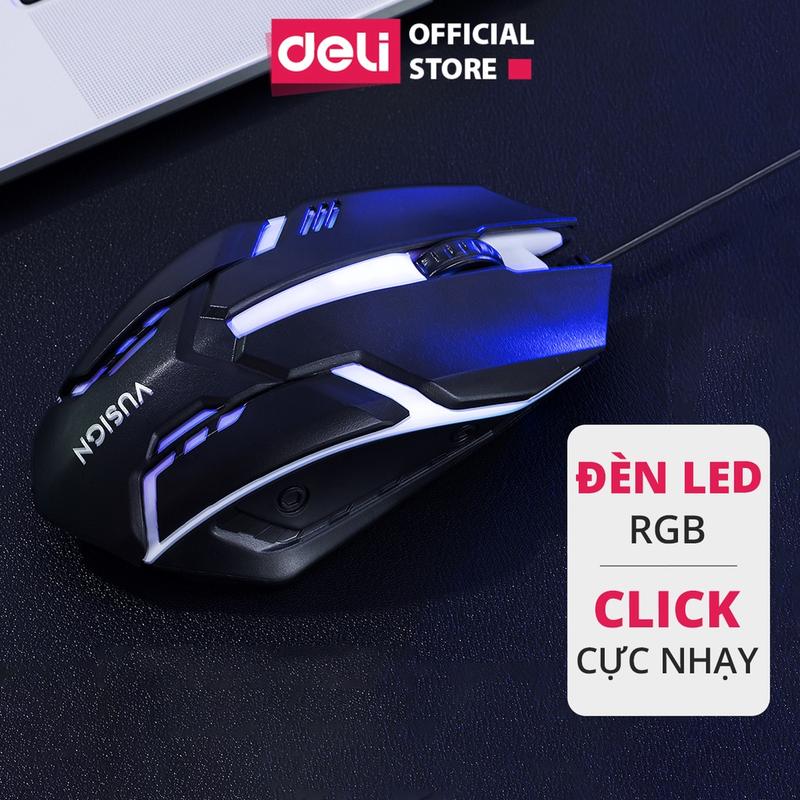 Chuột Máy Tính Gaming Deli - Có Đèn Led Nhiều Màu 1000 DPI Dùng Văn Phòng Chơi Game Cho Laptop, PC Bảo Hành Chính Hãng