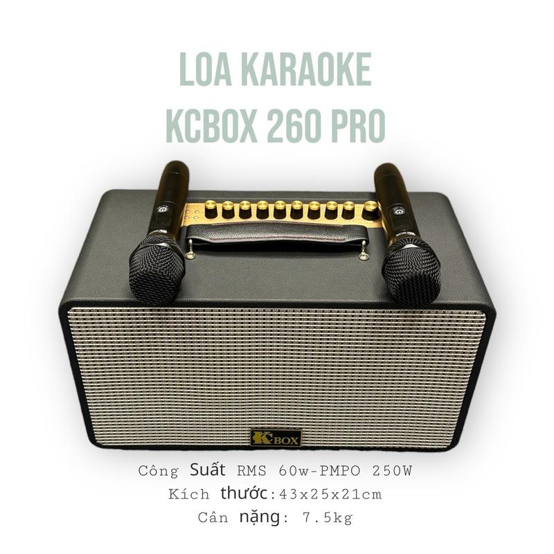 Loa Bluetooth Karaoke Nghe Nhạc Kcbox 260Pro -Công Suất 250W. Thiết kế 4 đường tiếng, 2 Củ Loa bass, 1 Loa mid, 1 Loa treble, 2 micro UHF thích hợp sử dụng cho không gian trong nhà ngoài trời mang đi dã ngoại, Picnic