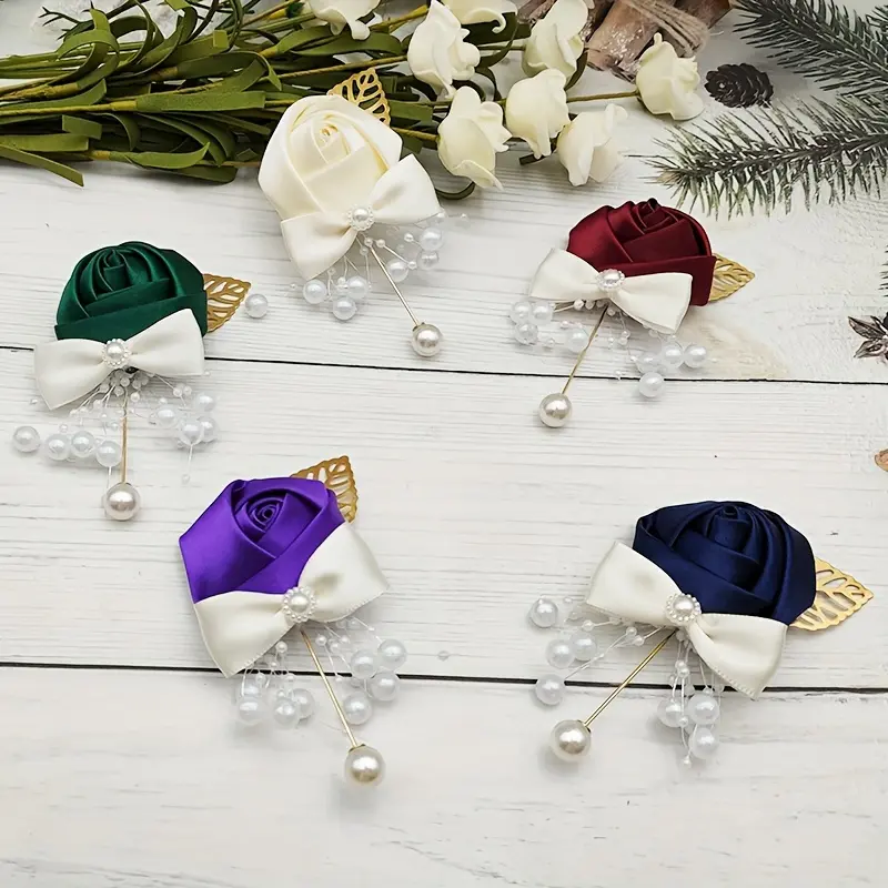 Wedding Groom And Bride Artificial Flower Corsage Brooch Pin, Men's Business Party Wedding Accessories