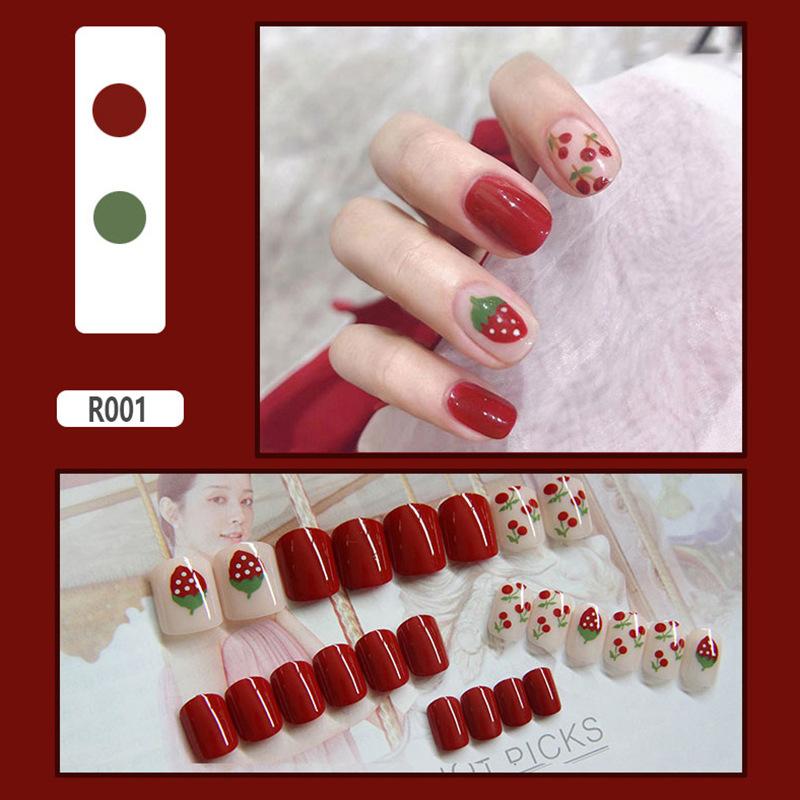 Product Introduction of Fake Nails Finished Stickers Cute Nail Stickers Wearable Nail Stickers Removable Fake Nail Pieces 24 Pieces 0