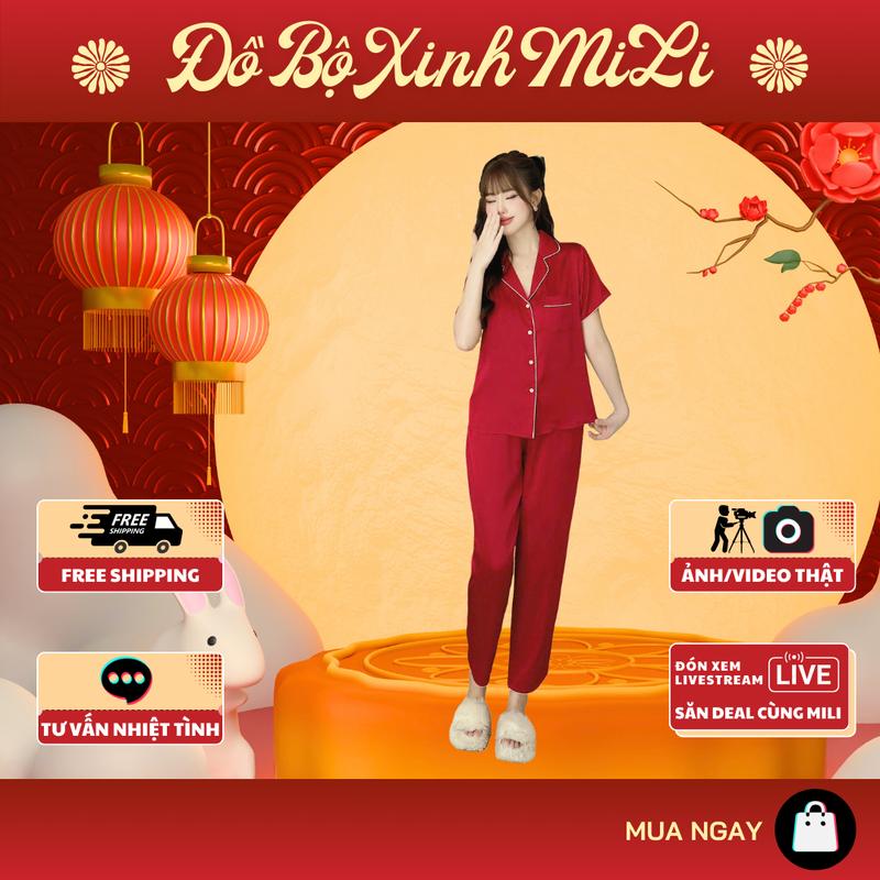 ĐỒ BỘ PIJAMA, Tay Ngắn Trơn, ĐỒ MẶC NHÀ, ĐỒ NGỦ NỮ, ĐỒ NGỦ XINH. Đồ Bộ Trơn, Viền Màu, Có Túi Áo. QUẦN DÀI CÓ TÚI. LỤA LATIN CAO CẤP, MÀU TRƠN. Women Nho  nhung Voi Kem lụa pizamanu