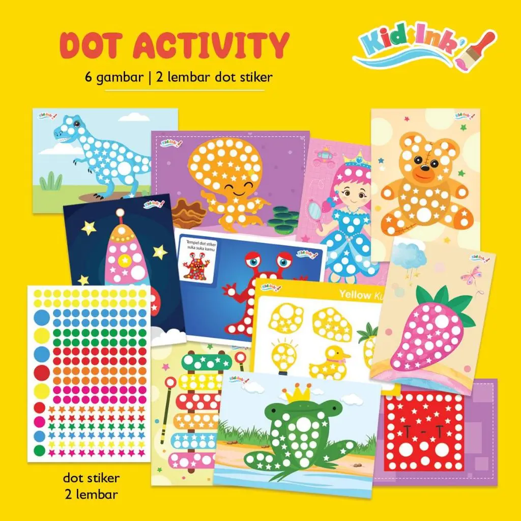 KIDSINK Lembar Dot Stiker 6 lembar - Dot Activity Mainan Edukasi Stiker Anak