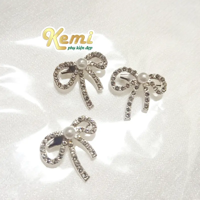 Nơ cài áo váy đính đá điểm ngọc sang trọng kích thước 2,5cm có ghim tag cài 3