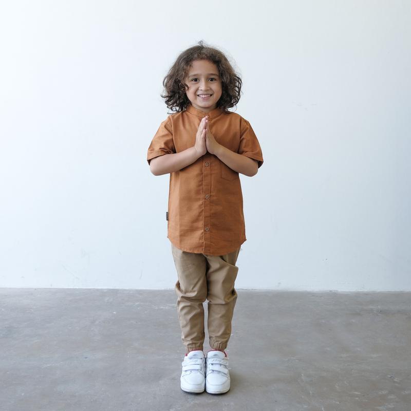 Kemeja Anak Bayi Polos / Kemko Anak dan bayi Tangan Pendek / Kemeja Koko Bayi dan Anak Linen Katun Tangan Pendek 6 bulan - 8 Tahun 6