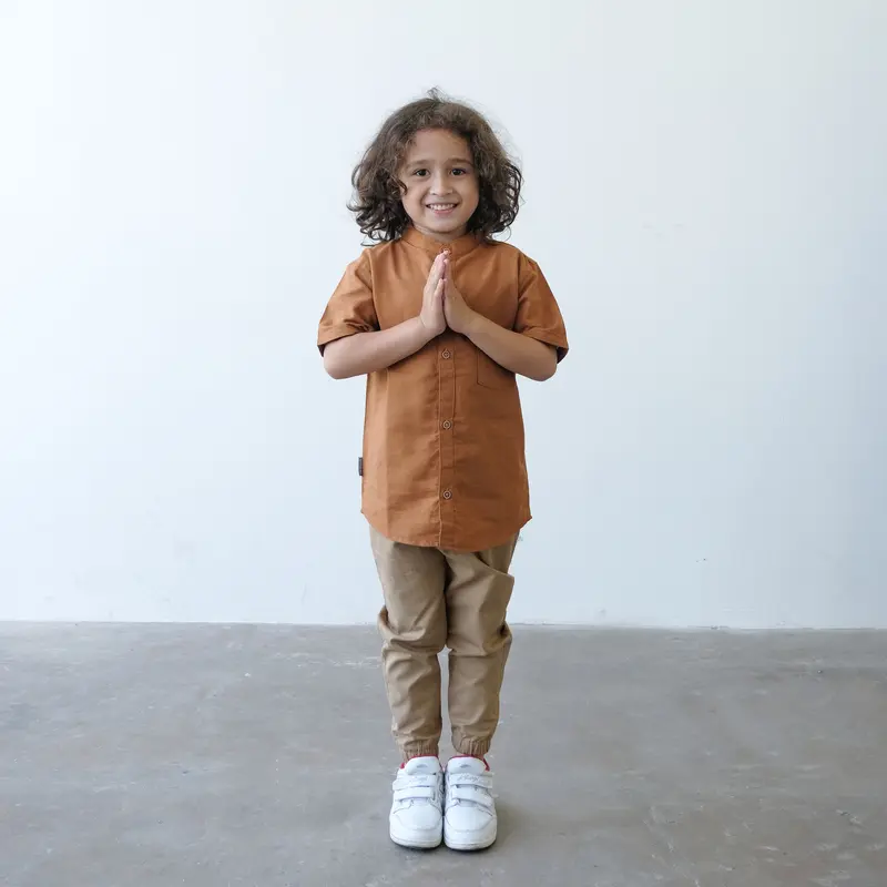 Kemeja Anak Bayi Polos / Kemko Anak dan bayi Tangan Pendek / Kemeja Koko Bayi dan Anak Linen Katun Tangan Pendek 6 bulan - 8 Tahun 6