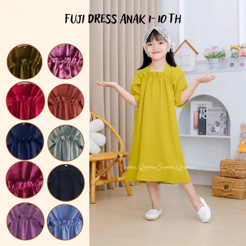 Fuji Dress Anak Perempuan Bahan Crinkle Airflow Daster Anak-Anak Perkiraan Usia 1-11th Lengan Pendek an 0