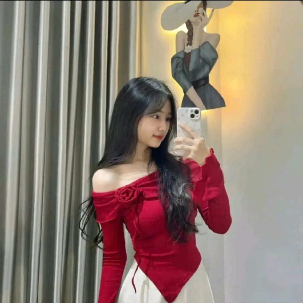 Áo kiểu douyin tay ống loe trễ vai chất thun tăm phong cách tỷ tỷ trung hoa Nữ Tay Loe 023