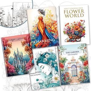 Garden & Flower Pattern Coloring Book, 5 Counts/set Beautiful Garden Design Coloring Book, Diy Painting Supplies for Adults & Teens, Art Painting, Paint Kit, Art Marker Set