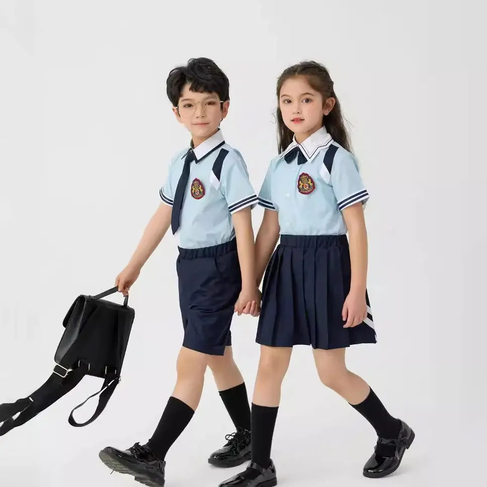 British-Style Short-Sleeved School Uniforms for Kindergarten Performance Sportswear for Boys and Girls Summer Clothing