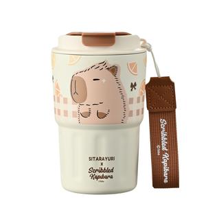 Cawan Kopi Padat, SITARAYURI, Bertebat Tiupan Angin 3D, Mudah Alih, Cawan Kereta Api Capybara Comel Merah Kitchenware