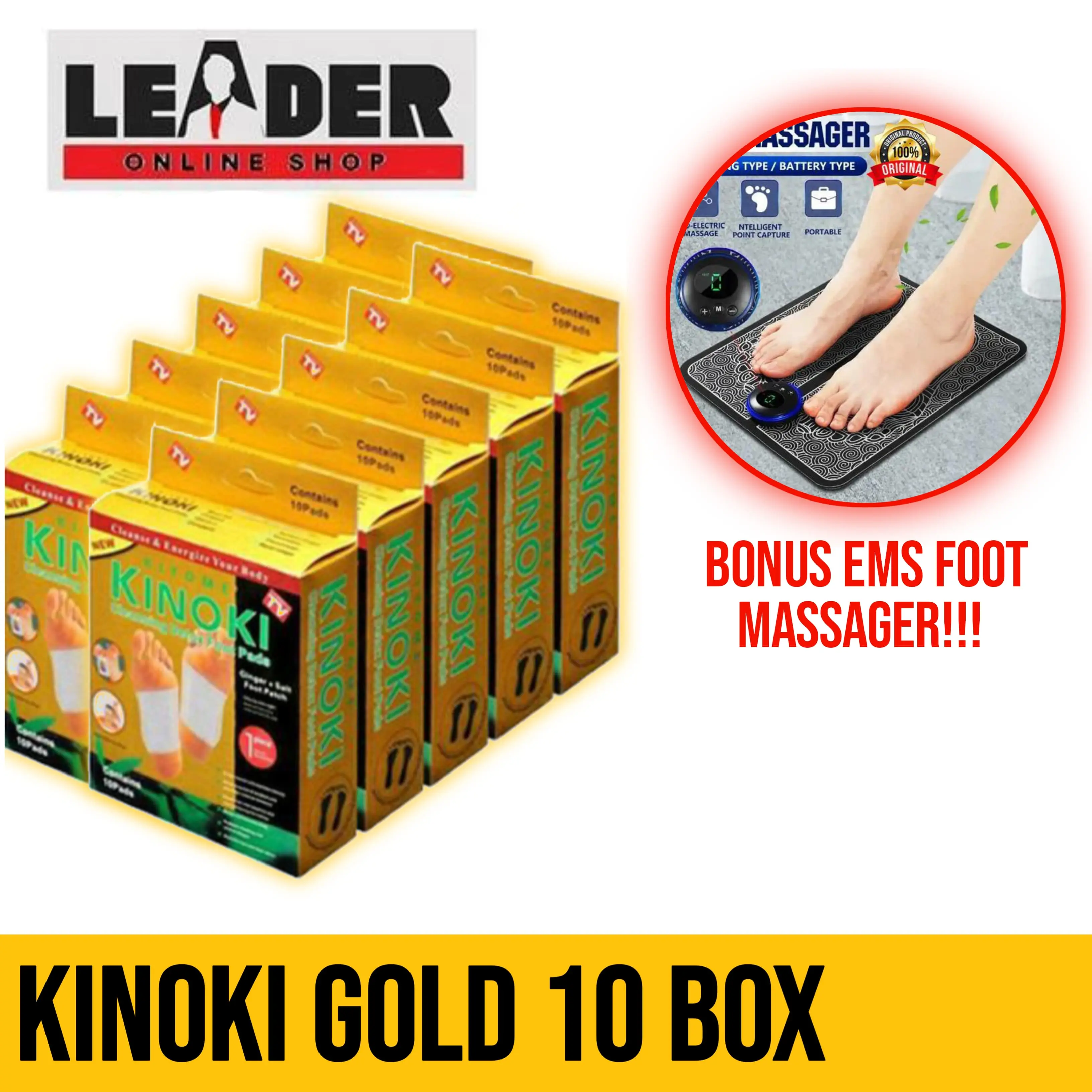 (BONUS EMS FOOT MASSAGER!!!) 10 BOX = 100 LEMBAR KOYO PENYERAP RACUN TUBUH KINOKI