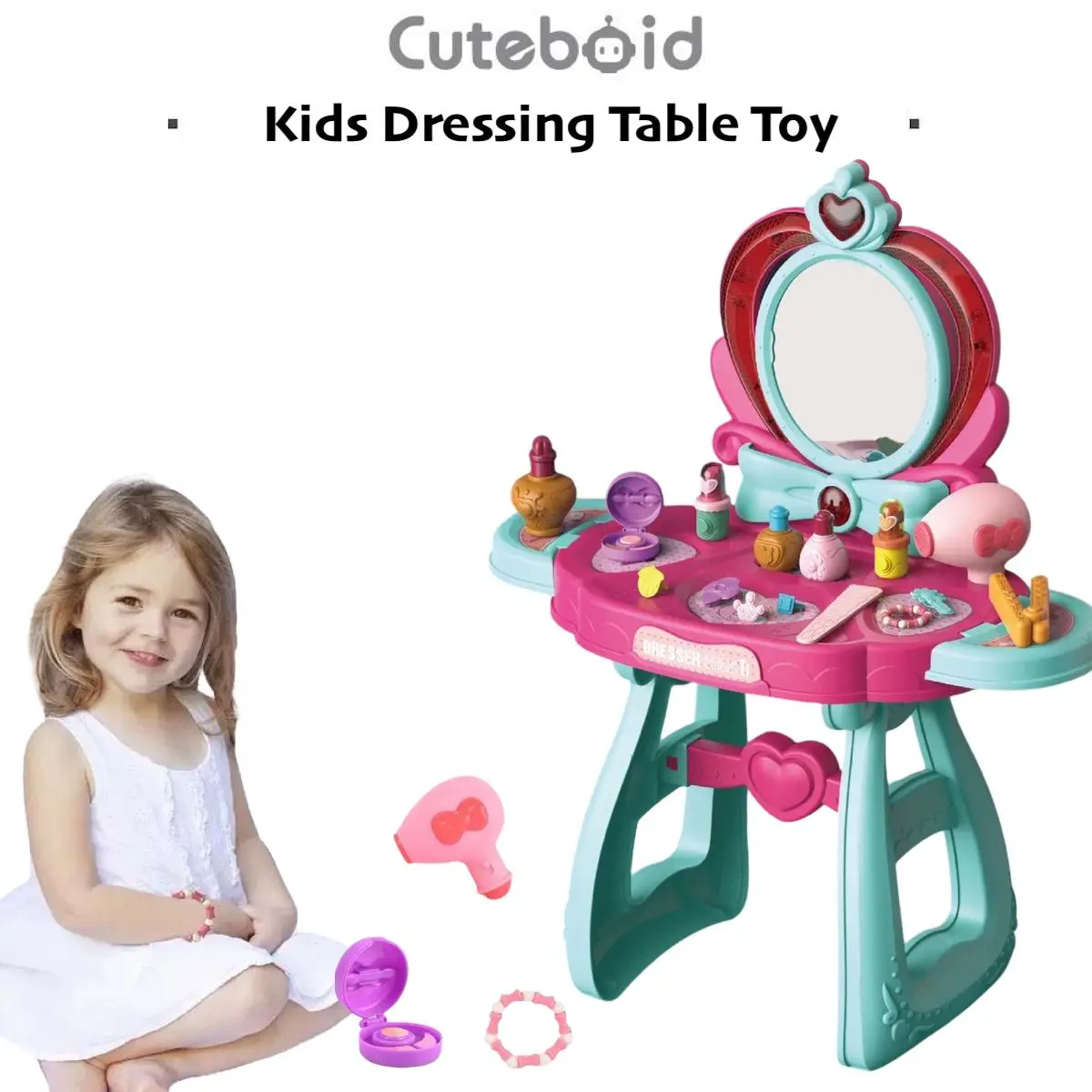Girl Dressing Table Pretend Play Toy Kids Makeup Station Toys