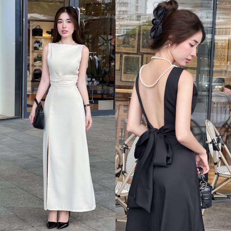 Đầm Hở Lưng Xẻ Tà Cột Eo ( Có Mút )Tự Điều Chỉnh Hai Màu Size S M Nữ Women Dress Váy Douyin Xẻ Tà Váy xinh sang chảnh Váy xinh xinh sang chảnh váy đi biển đẹp Váy Đi Tiệc Đám Cưới Váy Xinh