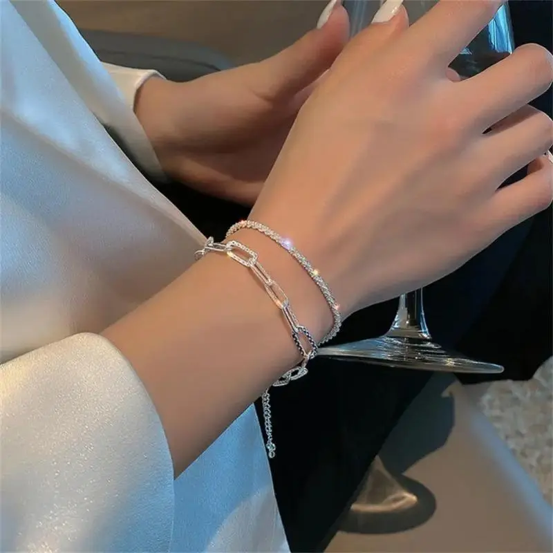 Gelang Fesyen, Set 2 Keping, Warna Perak Bersinar, Untuk Wanita, Indah, Rantai Boleh Laras, Gelang Tangan, Aksesori Barang Kemas, Sesuai untuk Pesta, Hebat sebagai Hadiah