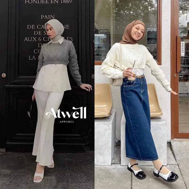 Atwell Apparel - Beatrice Cable Knitwear Crop Sweater - Atasan Wanita Basic - Top Outer Baju Stretch 3