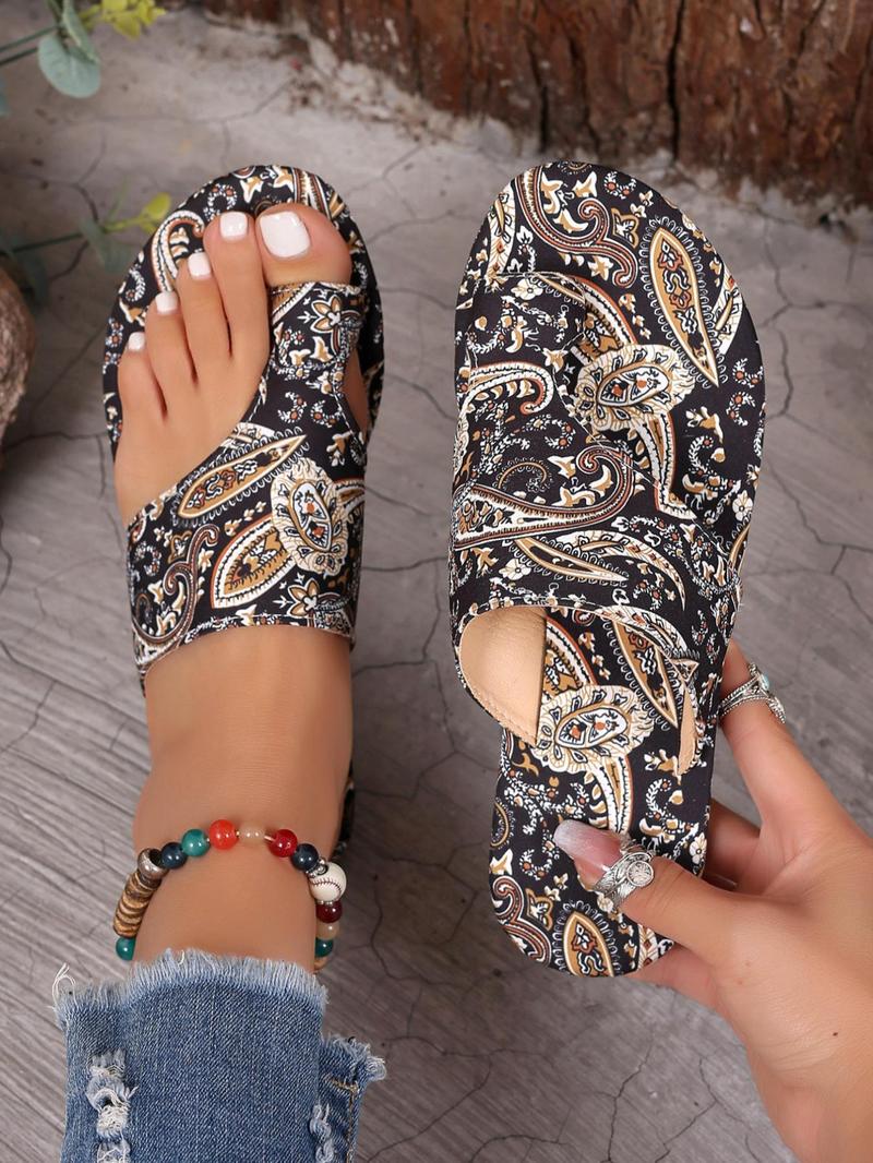 Product Introduction of Women's Boho Style Vintage Flower Pattern Slides, Casual Soft Comfortable Slippers for Summer, Lightweight Breathable Slippers for Beach Vacation, Footwear 8