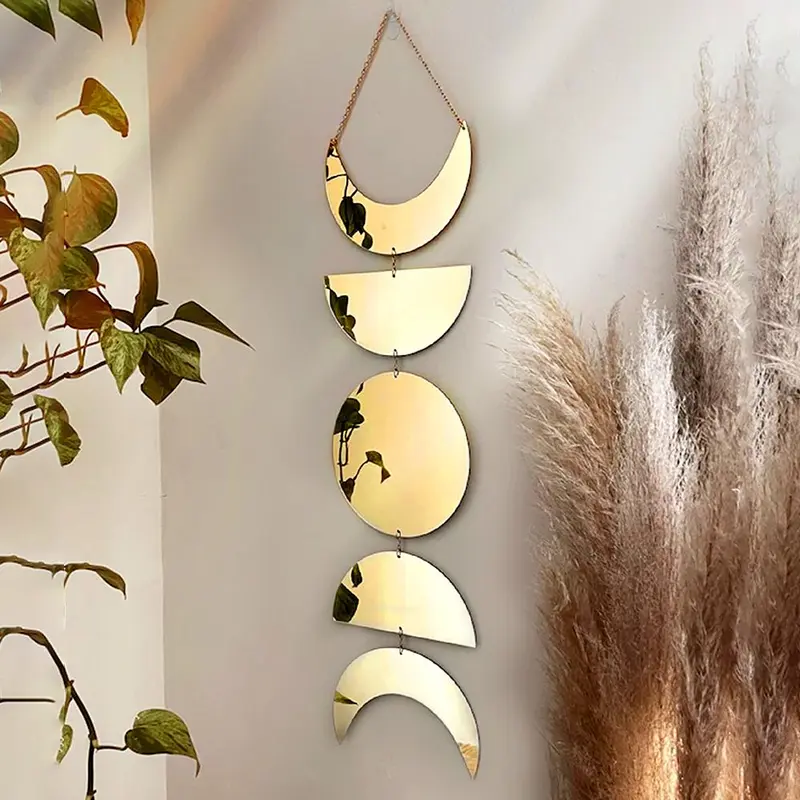 Moon Design Wall Hanging Mirror, 1 Count Creative Moon Pendant, Wall Hanging Ornament for Home Bedroom Living Room 0