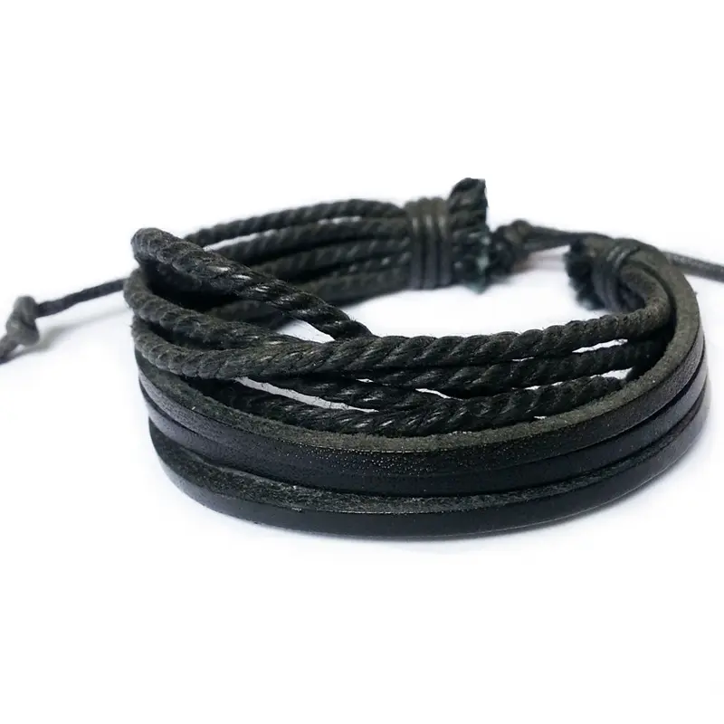 Hot-Selling European and American Casual Fashion Three-Strand Handmade Woven Multi-Layer Men's PU Leather Bracelet Jewelry