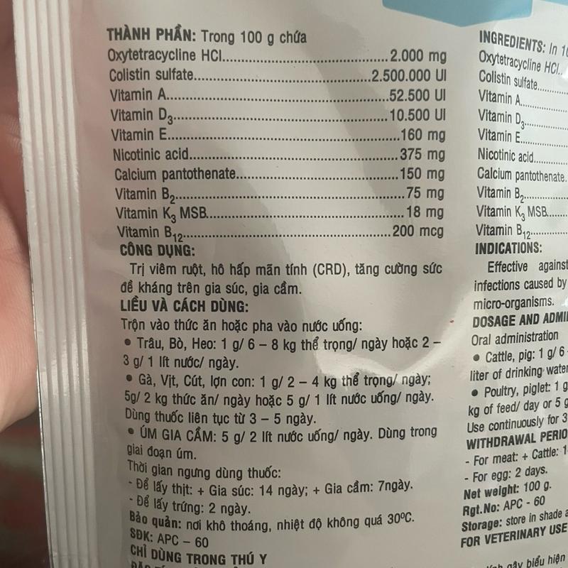 1 gói bột uống KHÁNG SINH TỔNG HỢP 100g trị bệnh đường ruột, tiêu chảy phân xanh trắng, úm gà con ,vịt con, úm gia cầm non. 4