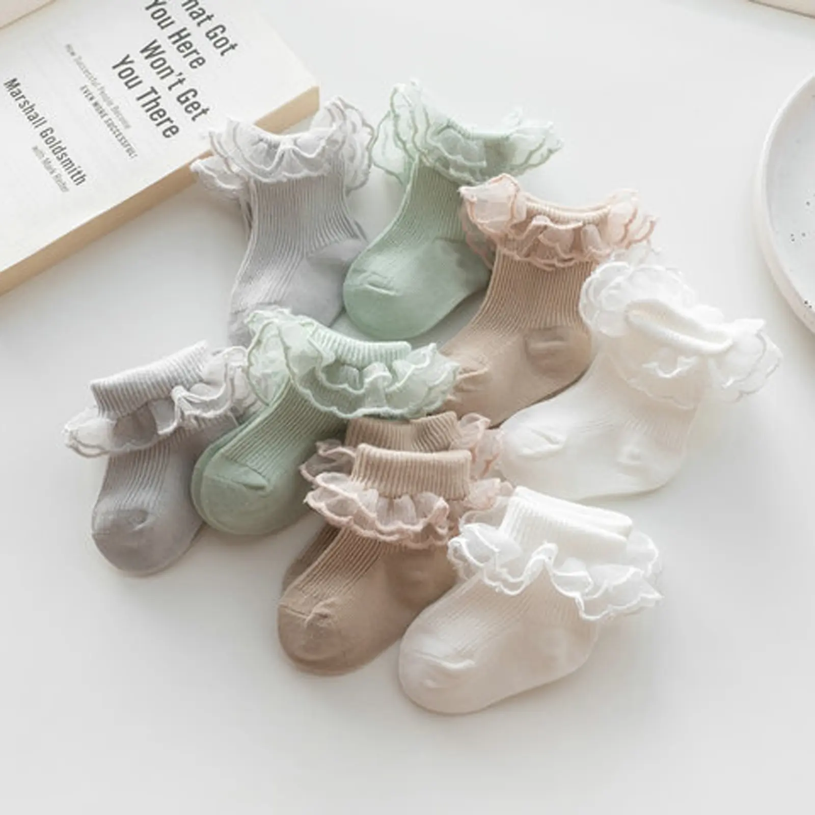 Baby Socks for Girls Lace Ruffles Toddler Sweet Anti-Skid Princess Socks Spring Fall Cute Kids Socks , Suitable for foot length 7-13cm Baby