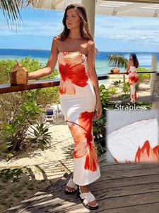WOWDARK Womens Summer Printed Tube Maxi Dress Strapless Bodycon Sleeveless Night Out Long Dresses