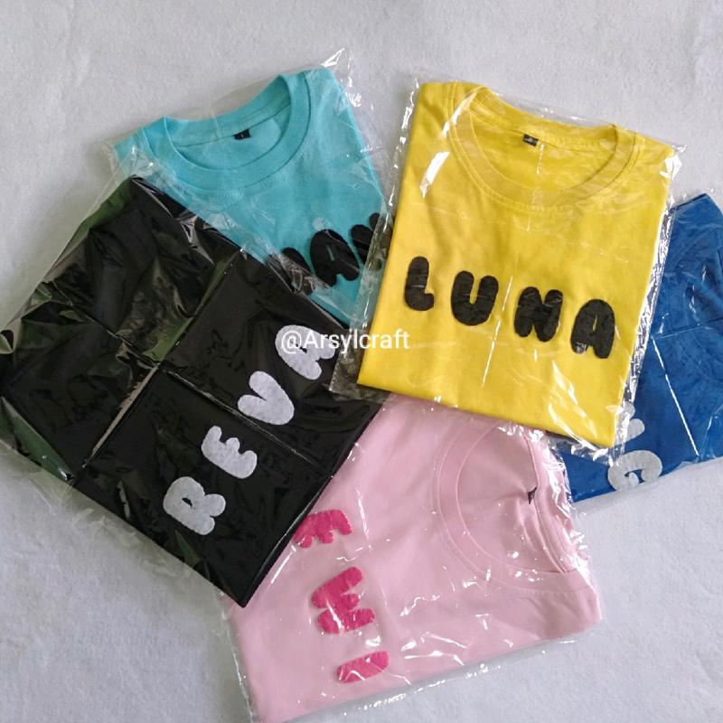 kaos nama anak bahan Katun kombad adem untuk anak laki-laki dan perempuan usia 0-13 tahun lengan pendek 3