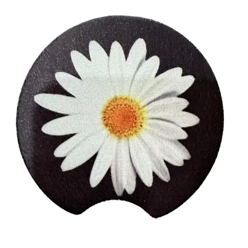 Daisy Pattern Car Coasters, 1 Pair Waterproof Non-slip Car Cup Mat, Car Interior Decoration Accessories, Car Interior Accessory 8