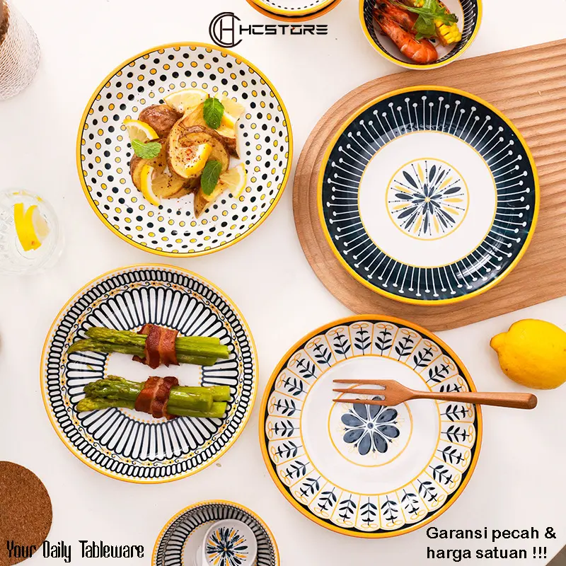 HCSTORE PIRING MAKAN KERAMIK MODEL EROPA UKURAN 21CM Bunga Kitchenware