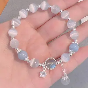 Gelang Batu Mata Kucing Desain Ceruk Gelang Keberuntungan Hadiah untuk Sahabat