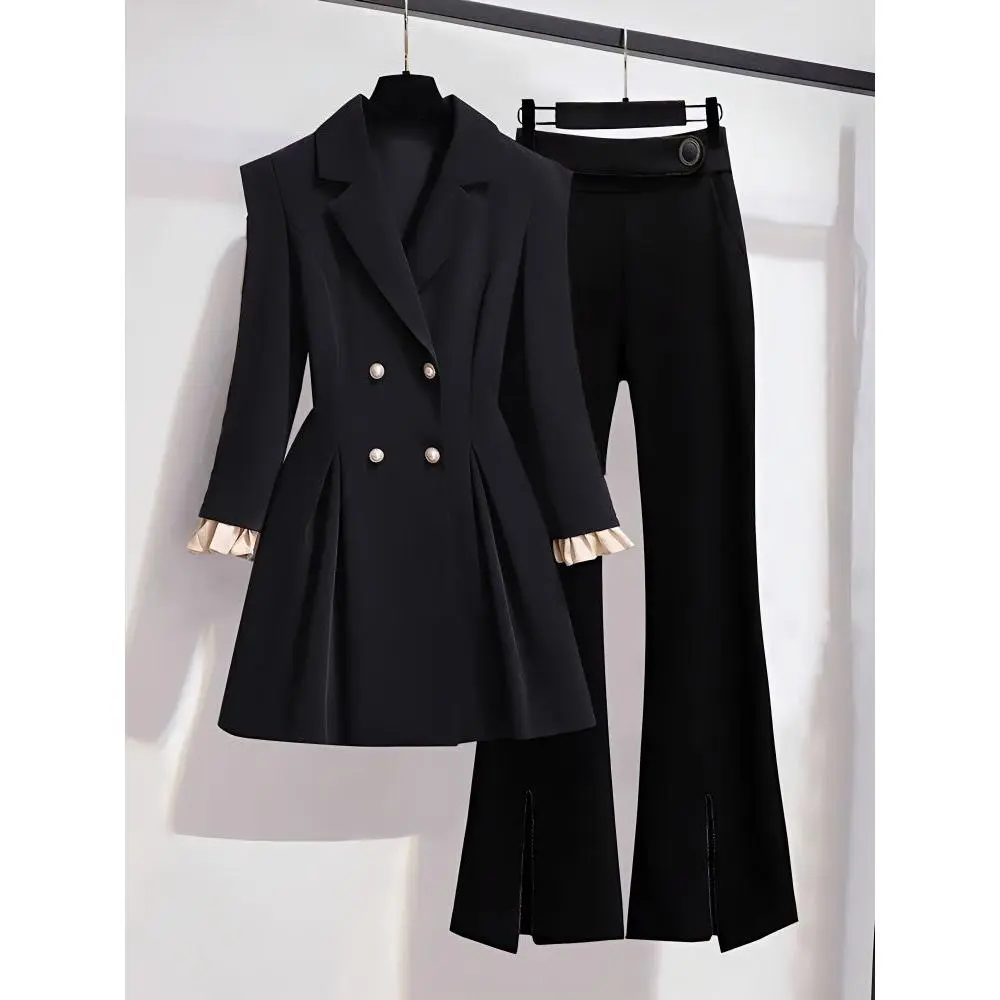 Áo Khoác Vest, Dành Cho Nữ, Ngoại Cỡ, Che Béo, Cao Cấp, Bó Sát, Hợp Xu hướng, Bộ Đồ Hai Mảnh, Thích Hợp Cho Mùa Xuân 2024, Phong Cách Cô Gái Béo Top Women Quần