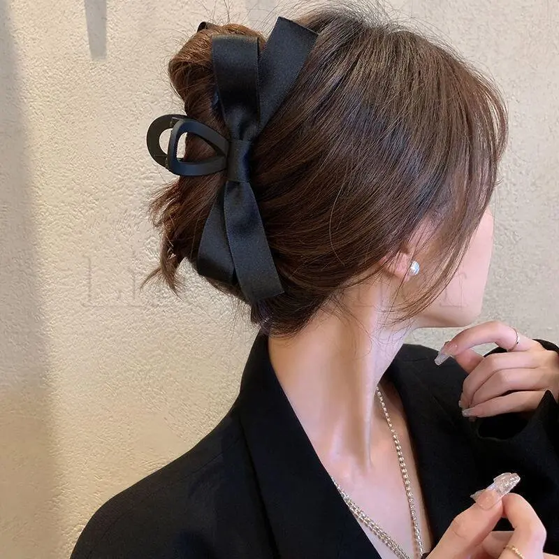 Ponytail Holder Clip Vintage Hairpin Accessories Double-sided bow Simple Korean INS Style Elegant Large Pins Hair Claw Satin Veet Popular Headwear