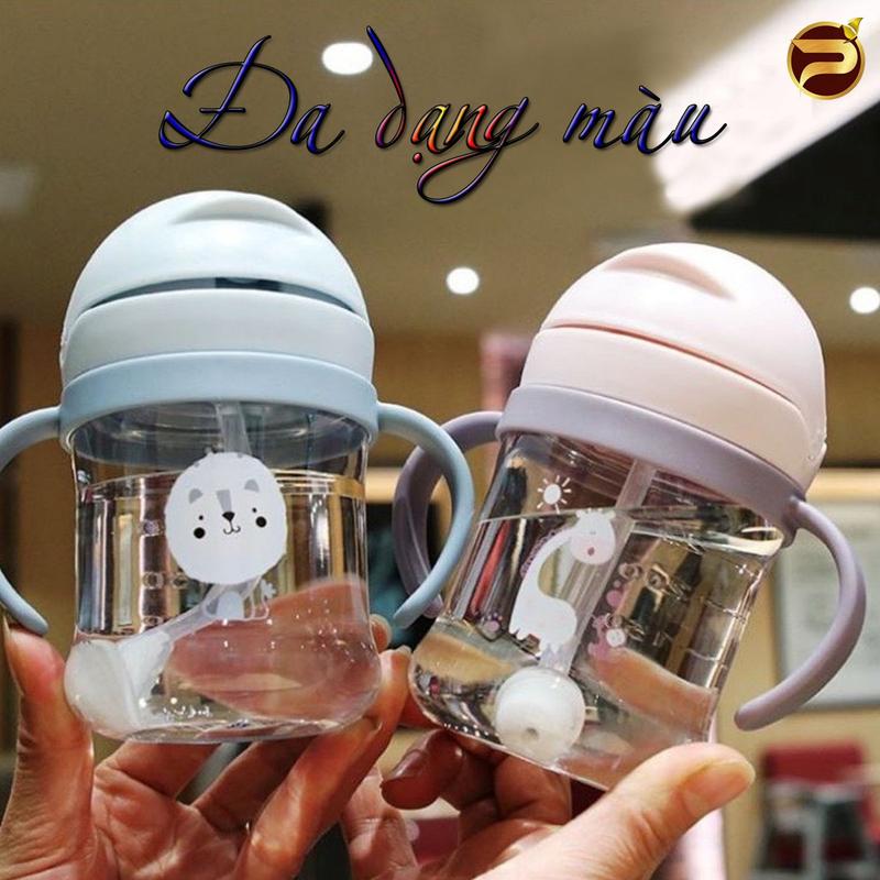 Bình Tập Uống Nước , Bình Uống Nước Cho Bé, Bình Nước Trẻ Em, Có Van Chống Sặc, Bình Tập Hút Có Tay Cầm, Ống Hút Silicon Voi