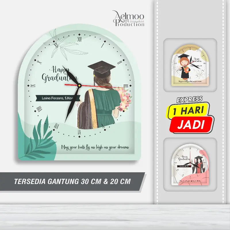 Jam Dinding Custom Unik Kelulusan Wall Clock Kayu Kenangan Gift Wisuda Lucu Mesin 1