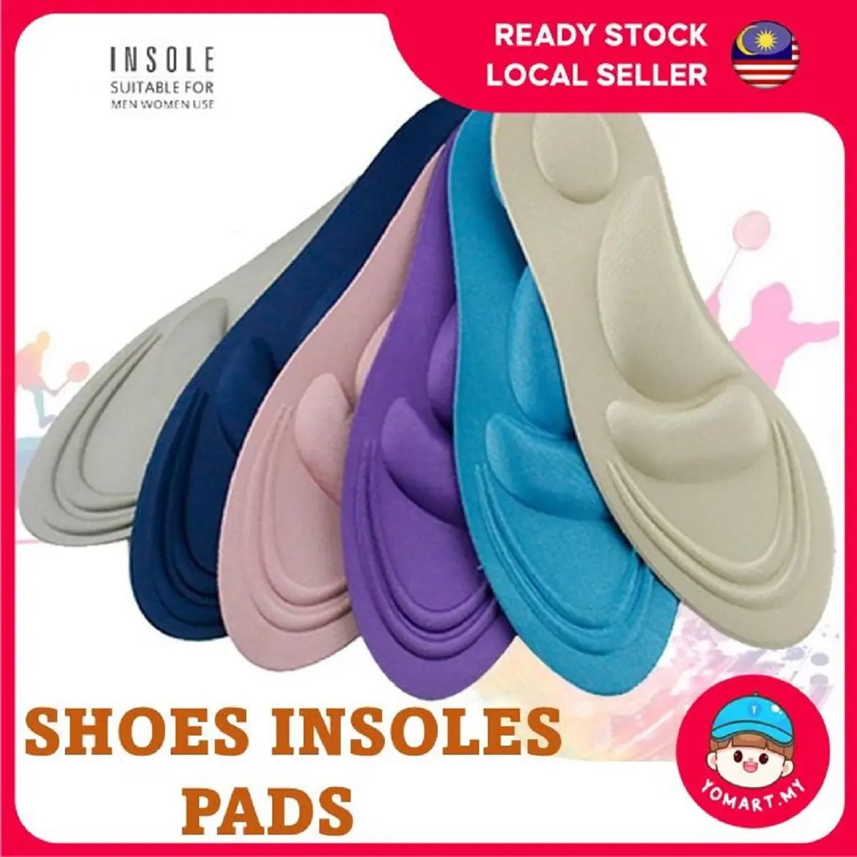 Full 4D Sport Sponge Soft Insole High Heel Shoe Pad Pain Relief Insert Cushion Pad Pelapik Kasut Insoles Kids Leather Walking