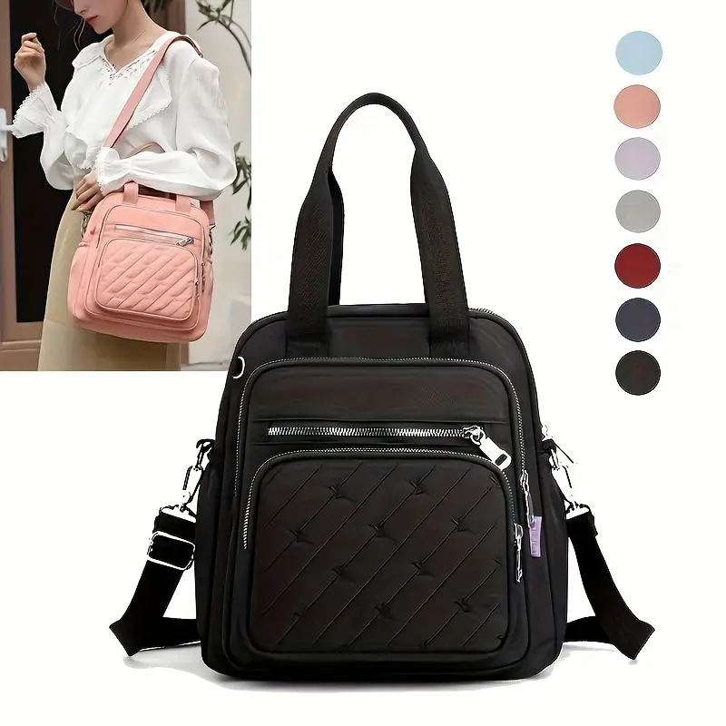 Small multi-pocket preppy backpack, lightweight nylon tote bag with charging port, fashion travel commuter bag