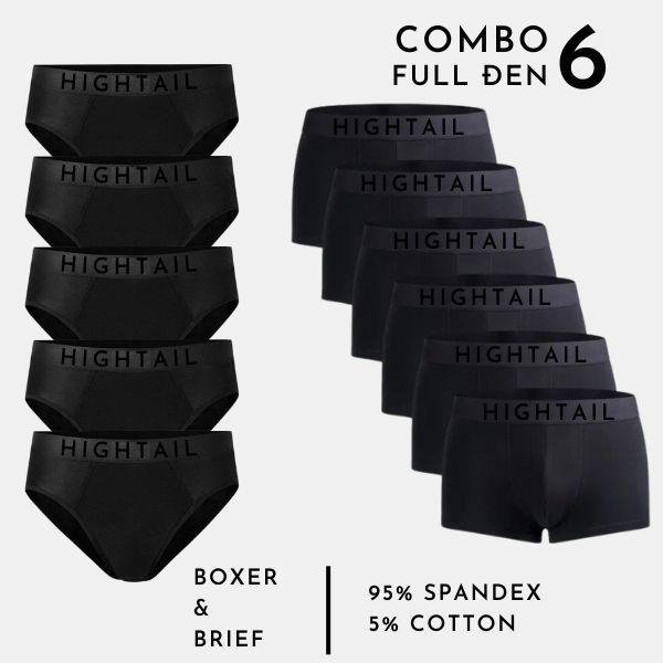 Combo 6 Quần Lót Nam High Tail Chữ To Full Đen Thun Lạnh Sợi Tự Nhiên Co Dãn 4 Chiều HT-05. Sịp Menswear Boxer Có Size Từ 35kg - 95kg, Che Tên Sản Phẩm Khi Giao Hàng. Chân Váy