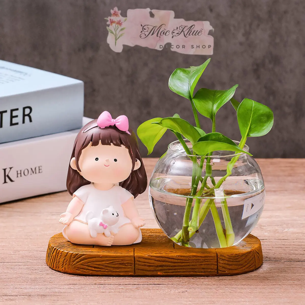 (Mộc Khuê Decor) - (KHÔNG KÈM CÂY) Tượng Cô Gái Tập Yoga, Set Chậu Trồng Cây Thuỷ Sinh kèm tượng Để Bàn Làm Việc, Bàn học, quà tặng