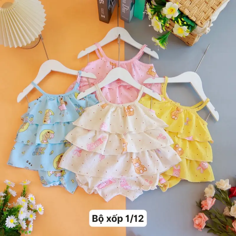 Combo 3 bộ quần áo vải đủi hàn mềm, mát dễ thương cho bé gái 8