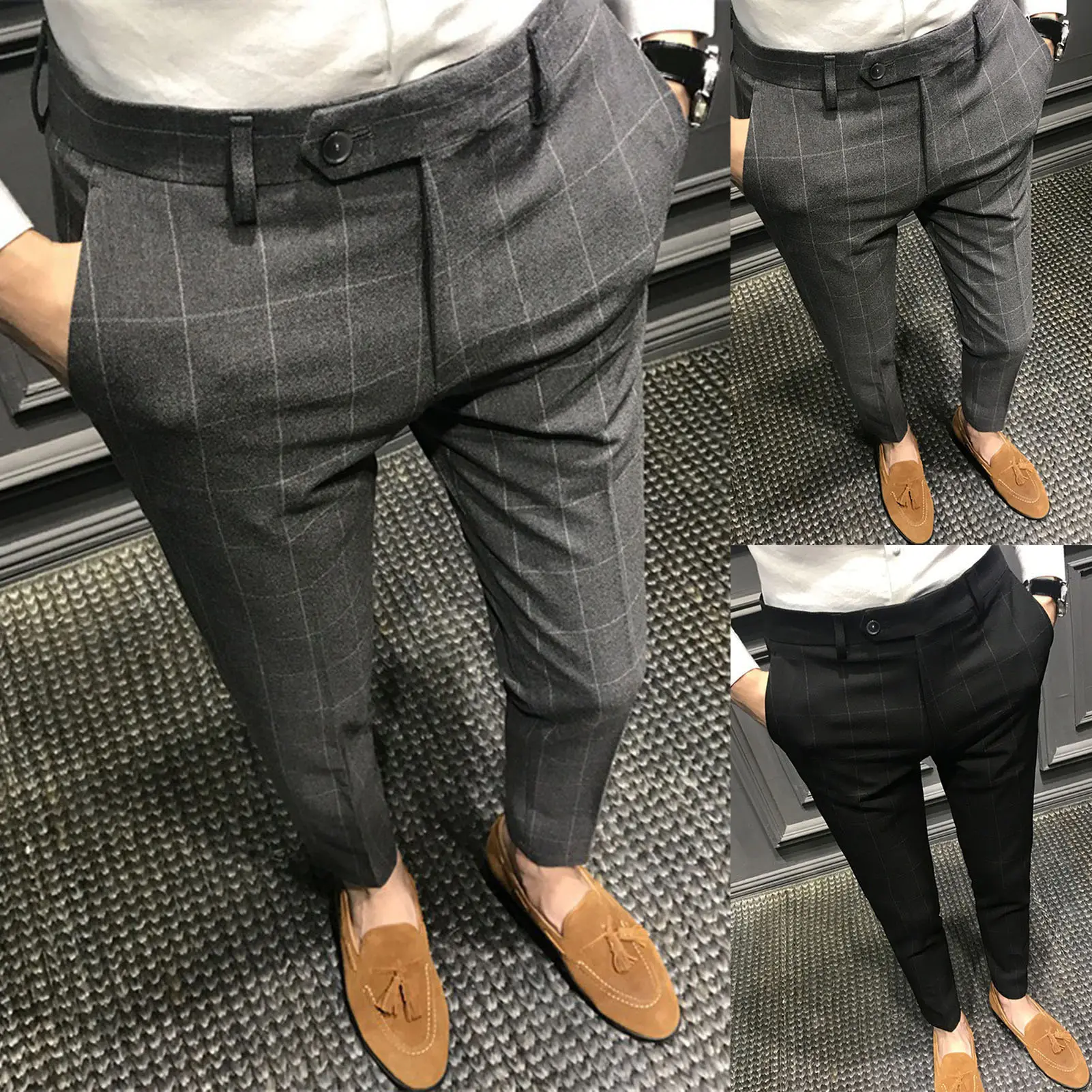 Men Suit Pants Plain Straight Slim Business Men Trousers for Work