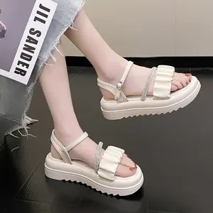 Sandal Wanita Wedges Manik "XENA" Korea FREEBOX SW31 Karet Putih Sendal Cewek