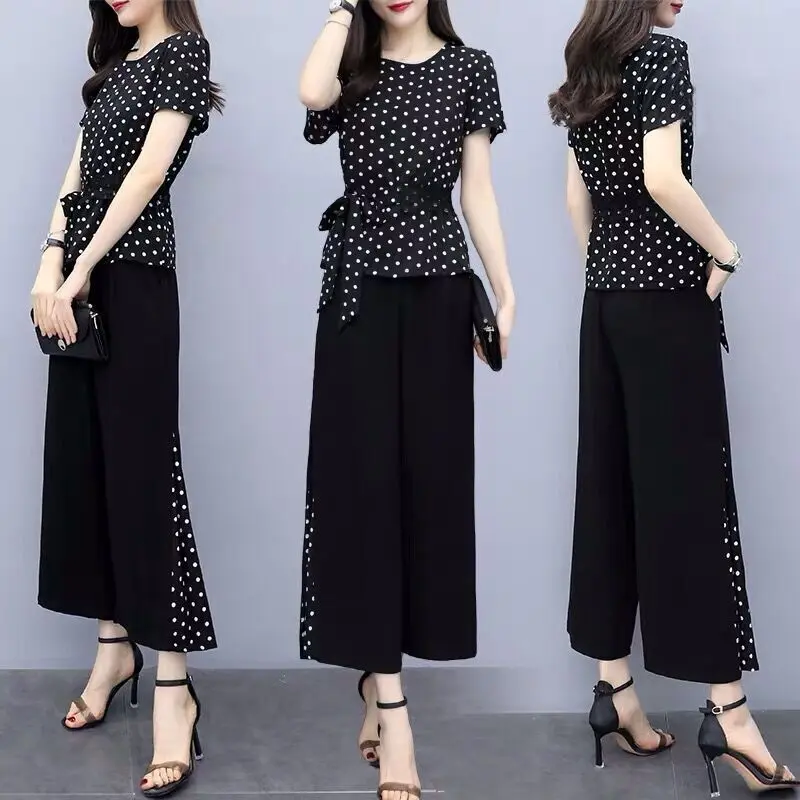 Set Dua Keping, Saiz Besar, Kot Perut Sembunyikan, Lengan Pendek Polka ...