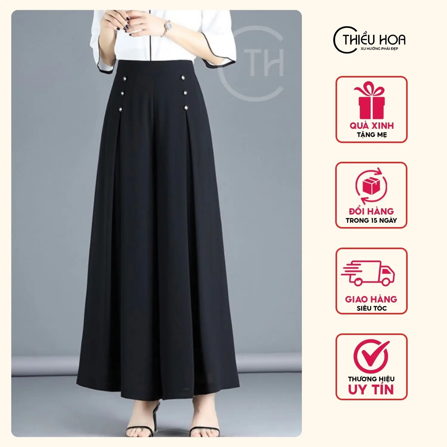 Quần giả váy Chiffon Nữ Trung Niên Form dài Cao Cấp Mềm Mịn Mát thương hiệu Thiều Hoa Y0379 Women