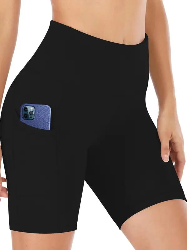 Women's Solid High Waist Pocket Leggings, Casual Comfy Skinny Shorts for Yoga Gym Workout, Ladies Summer Bottoms 8