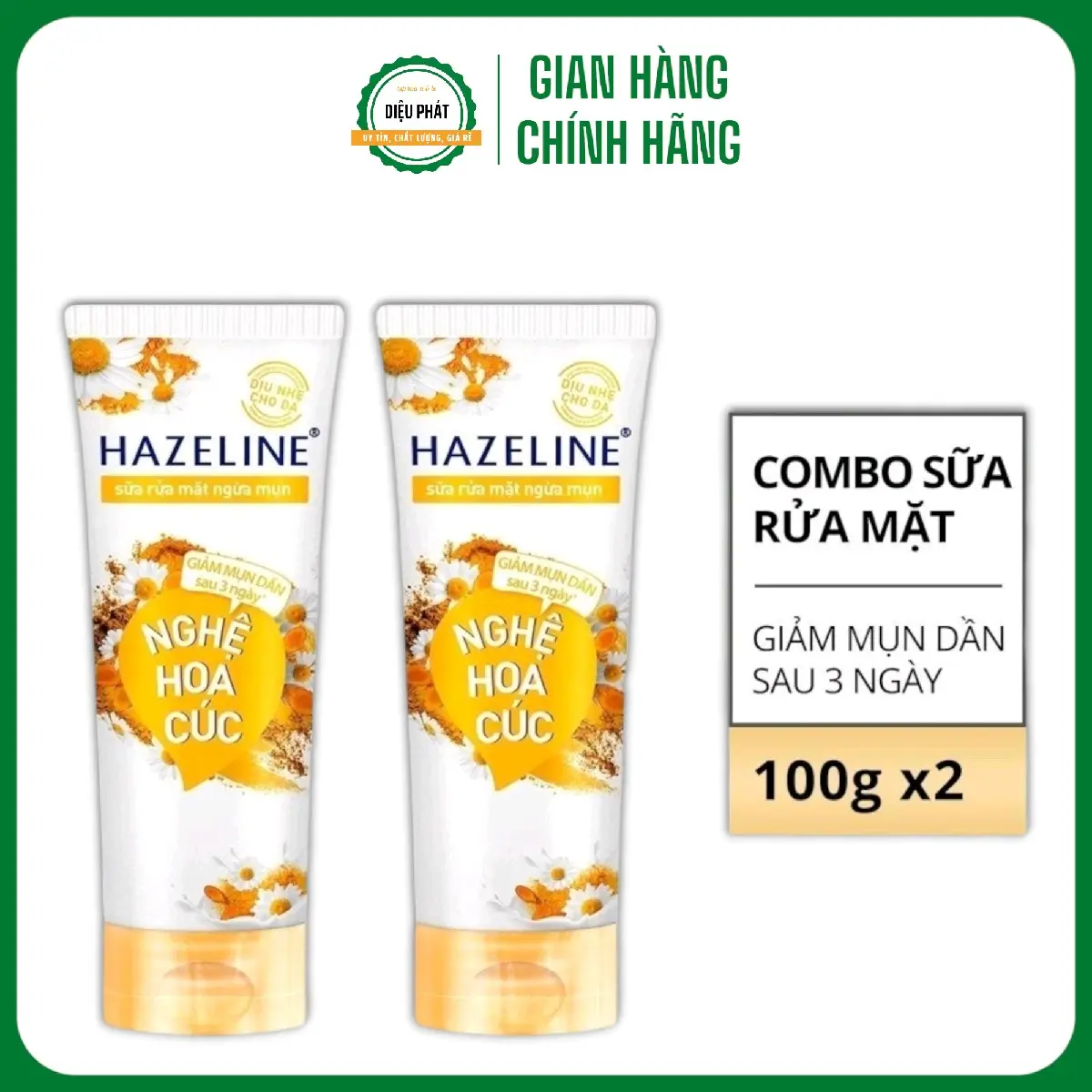 COMBO 3 Tuýp Sữa Rửa Mặt Hazeline Nghệ Hoa Cúc Ngừa Mụn 100g - Dưỡng Ẩm, Làm Sạch Da